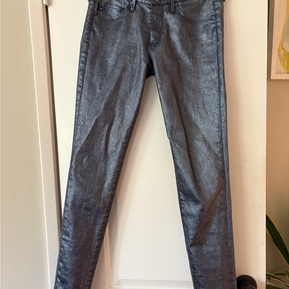 AG Adriano Goldschmied Metallic Gray Skinny Jeans